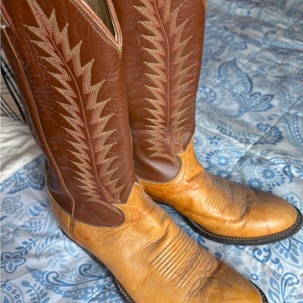Nocona Heeled Boots Brown and Tan with Classic Western Stitching